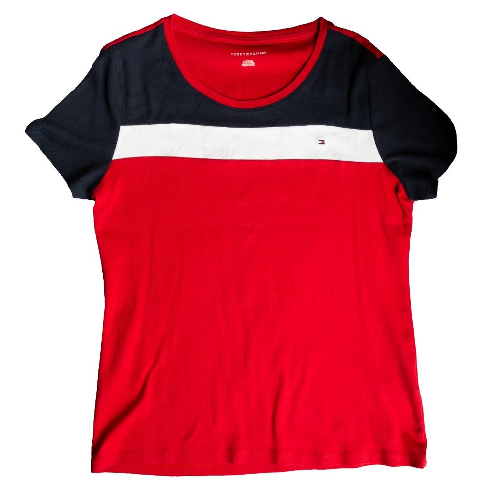 TOMMY HILFIGER Womens Short Sleeve Cotton Colorblock Stripe Tee